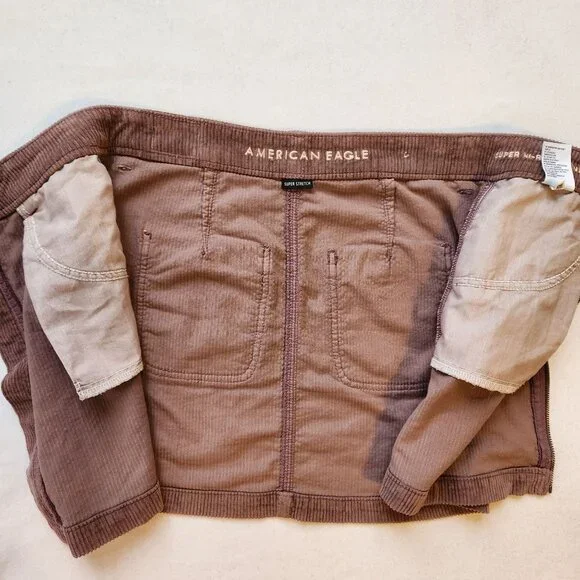 American Eagle Super Hi-Rise A-Line Corduroy Mini Skirt Zipper Mauve Cream Cute - Picture 10 of 12